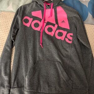 Adidas Dark Gray Hoodie with Vibrant Pink Accents small